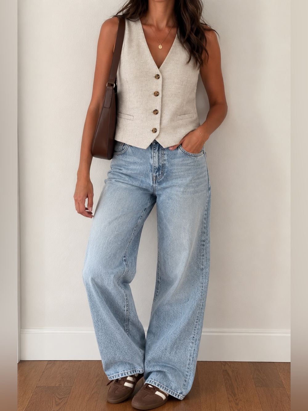☀️ Marks & Spencer Beige Sleeveless Linen-Blend Vest